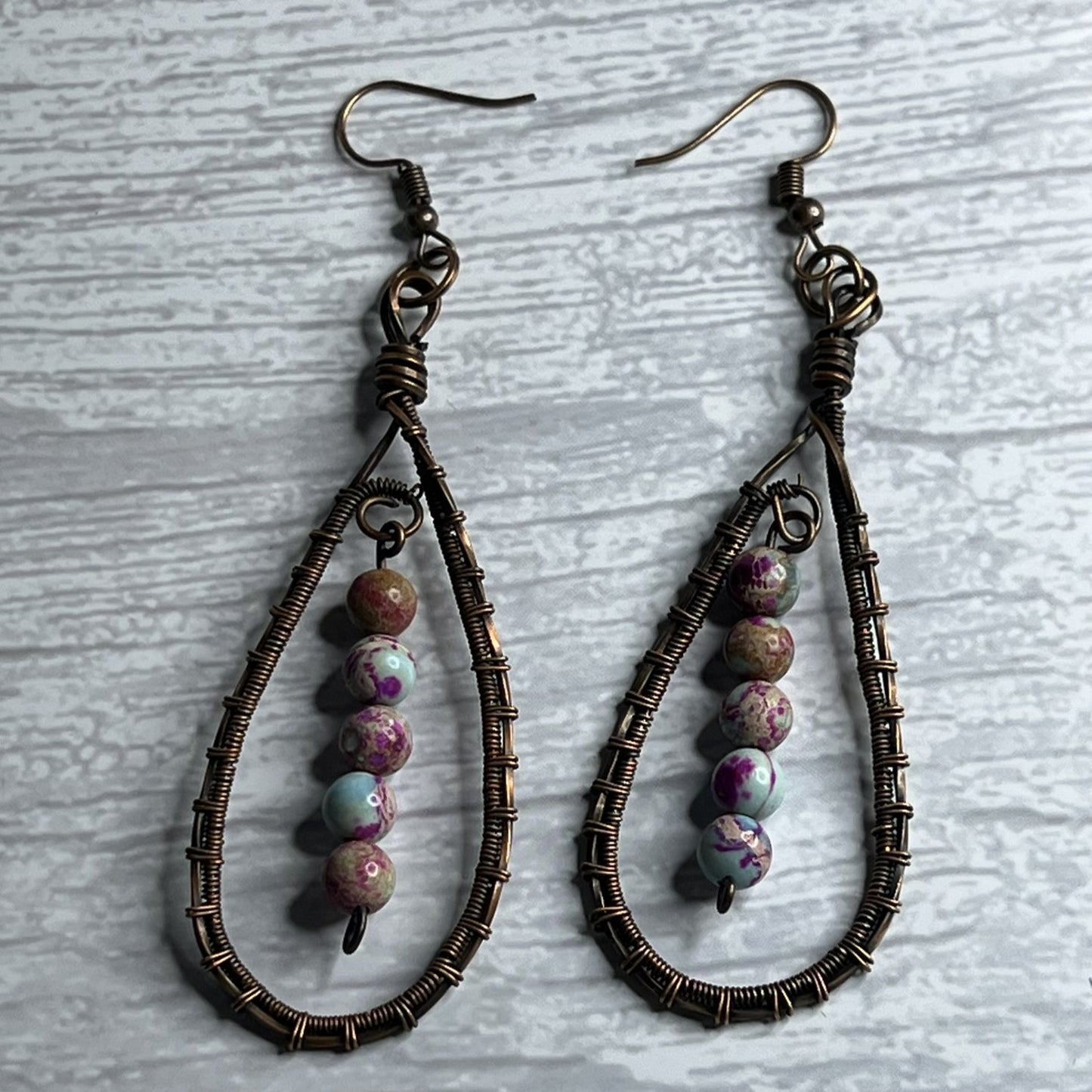 Jasper (Imperial) Beaded Earrings with Teardrop Weave