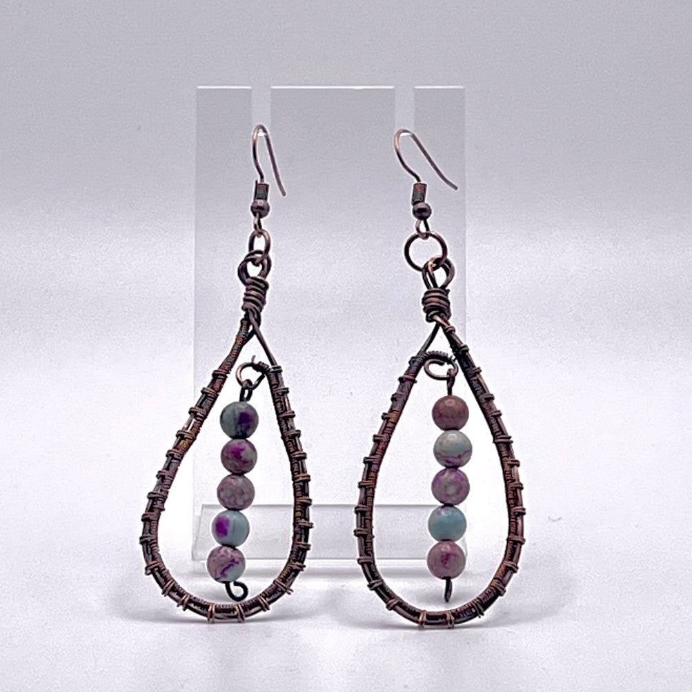 Jasper (Imperial) Beaded Earrings with Teardrop Weave