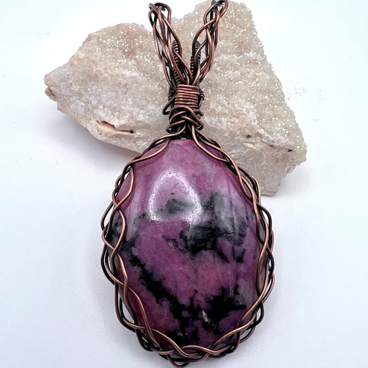 Rhodonite - Large, Five-Strand Braided Pendant with Braided Bale