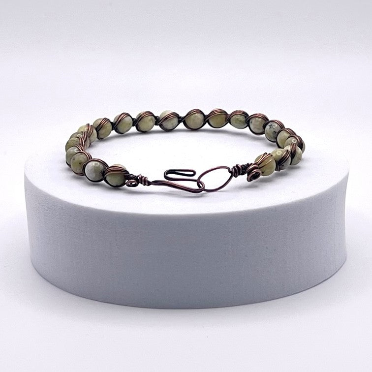 Grass Turquoise Woven Bracelet with Circle and Hook Clasp