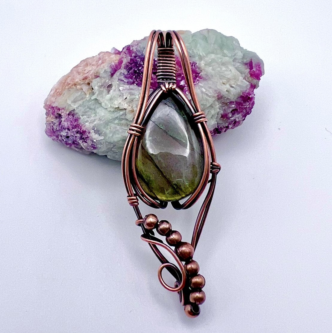 Labradorite Small Teardrop Copper Pendant with Copper Beads