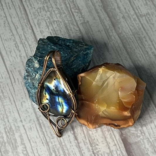 Labradorite Large Teardrop Pendant with Curl Detail