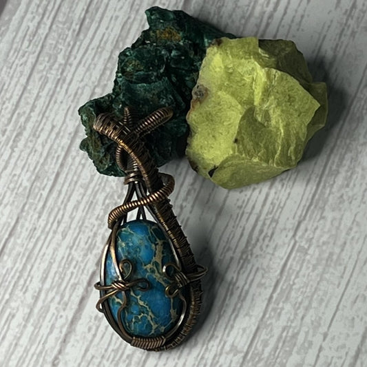 Jasper (Sea Sediment) Woven Copper Wrapped Pendant