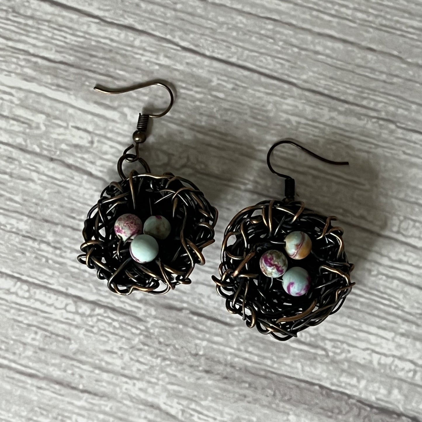 Jasper (Imperial) Bead Birds Nest Earrings