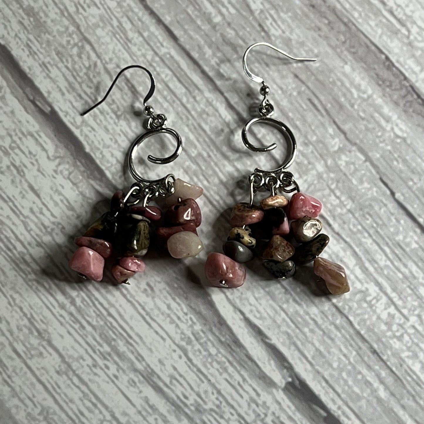 Rhodonite Chip Chandelier Earrings