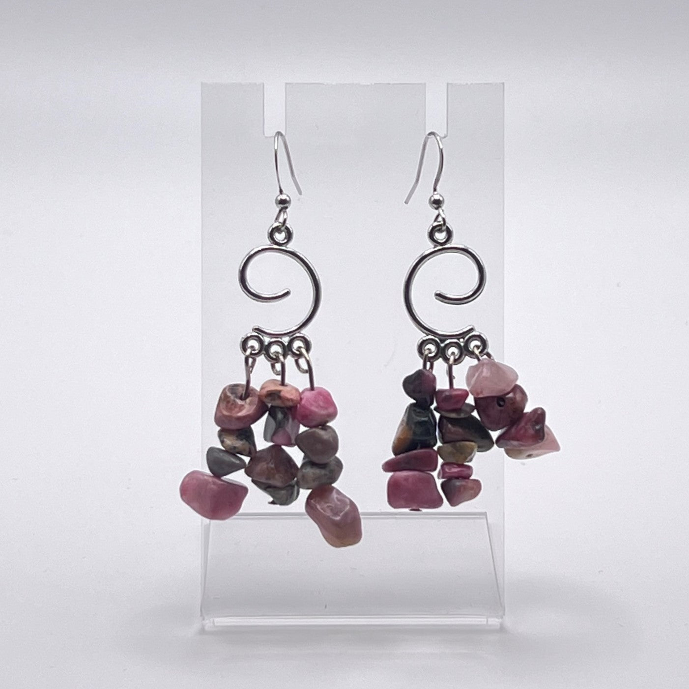 Rhodonite Chip Chandelier Earrings