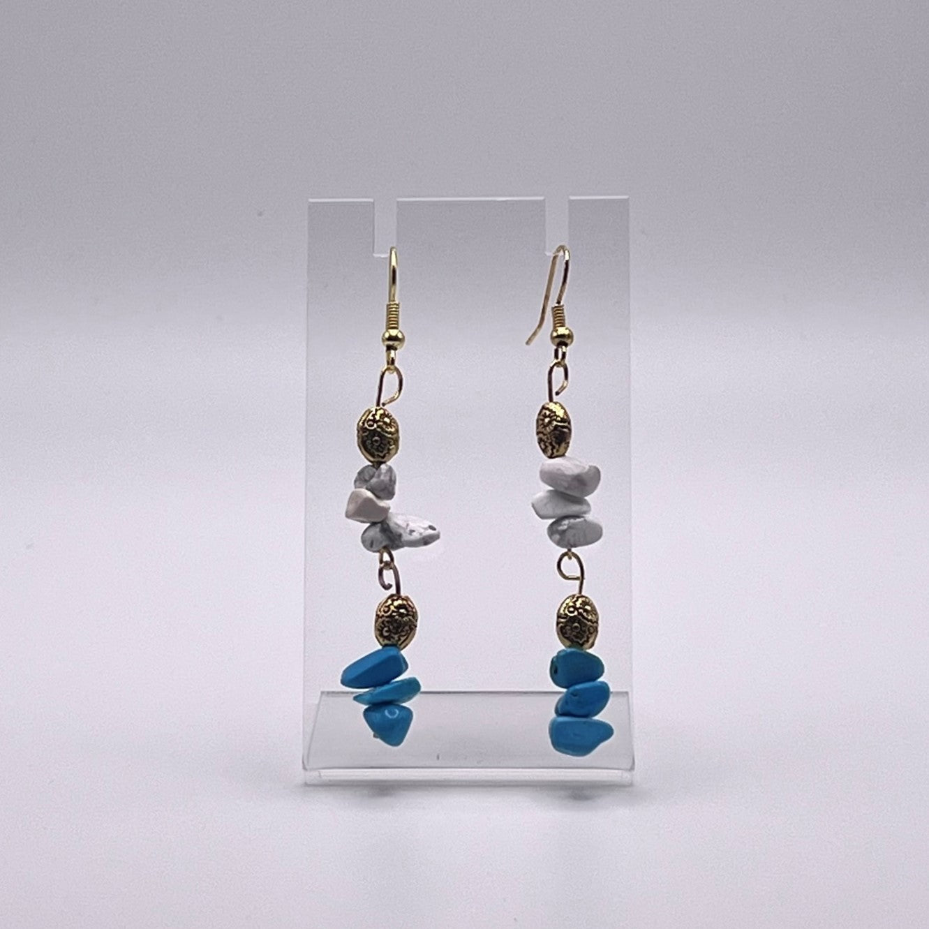 Howlite Blue and White Crystal Chip Earrings