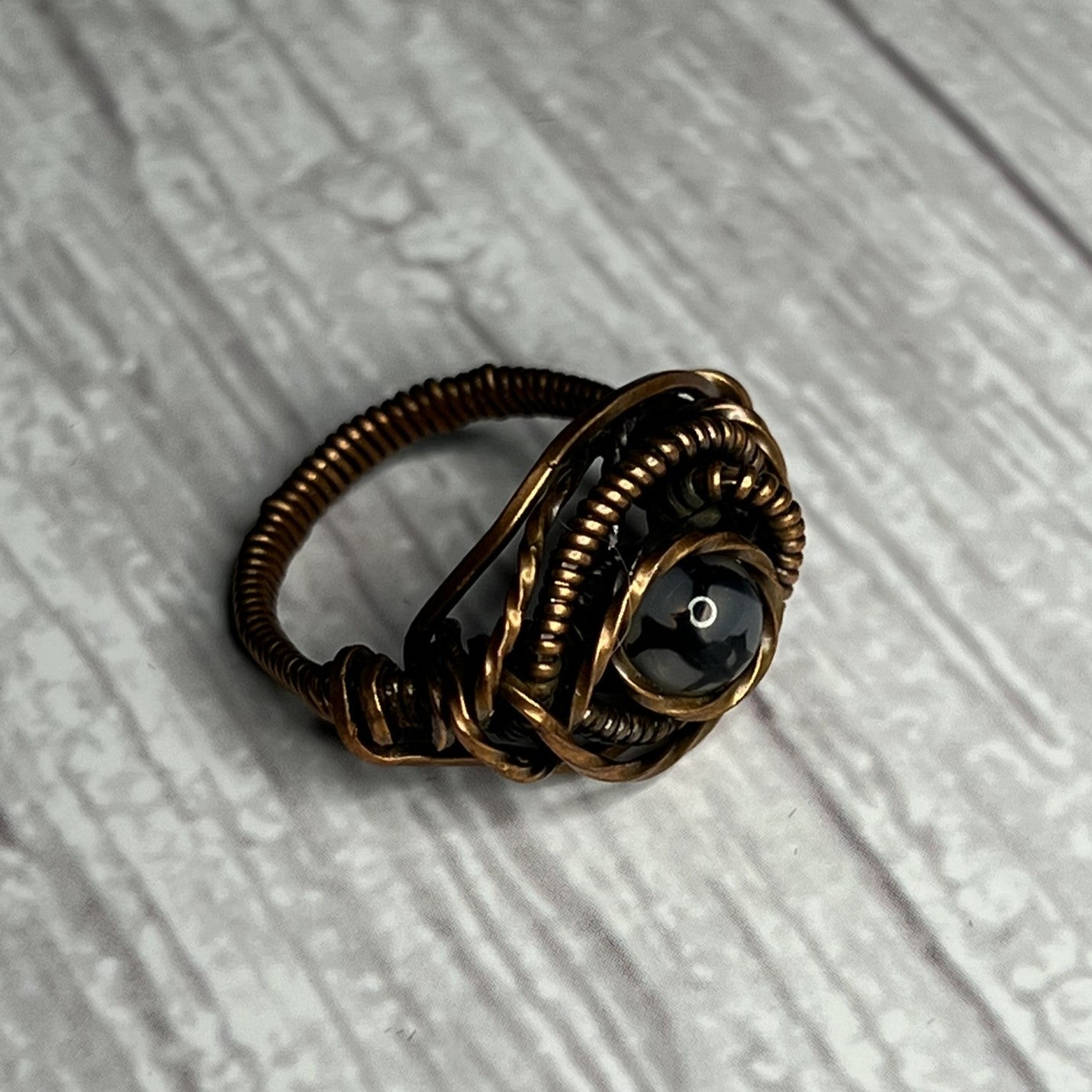 Jasper (Dragons Vein) Copper Wrapped Ring Size 5.5