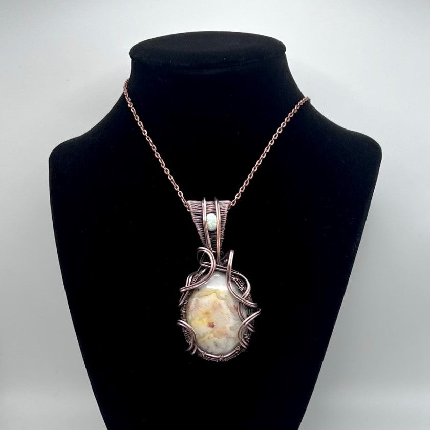 Agate (Crazy Lace) Woven Pendant with Accent Opal