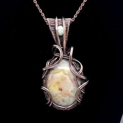 Agate (Crazy Lace) Woven Pendant with Accent Opal