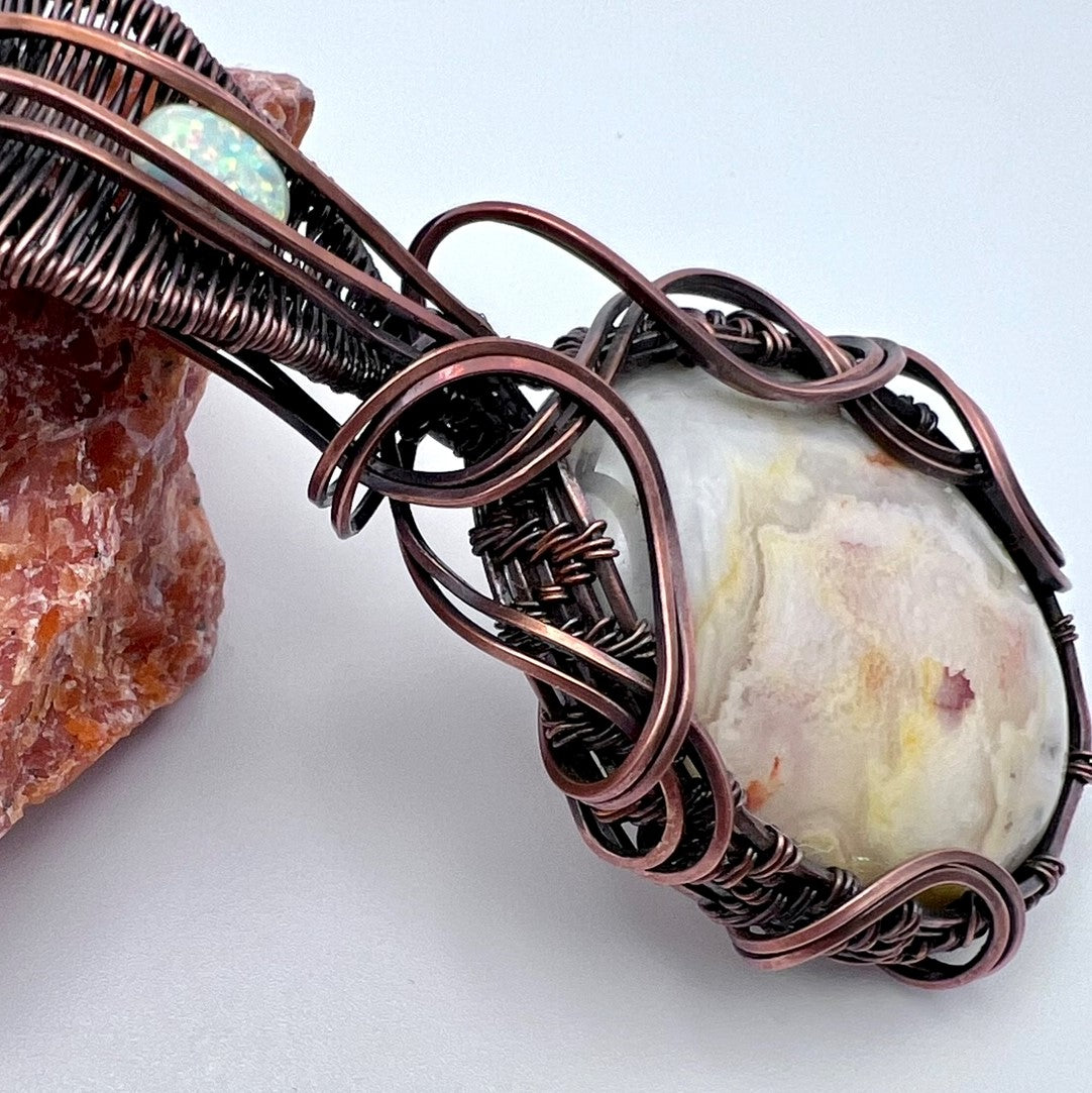 Agate (Crazy Lace) Woven Pendant with Accent Opal