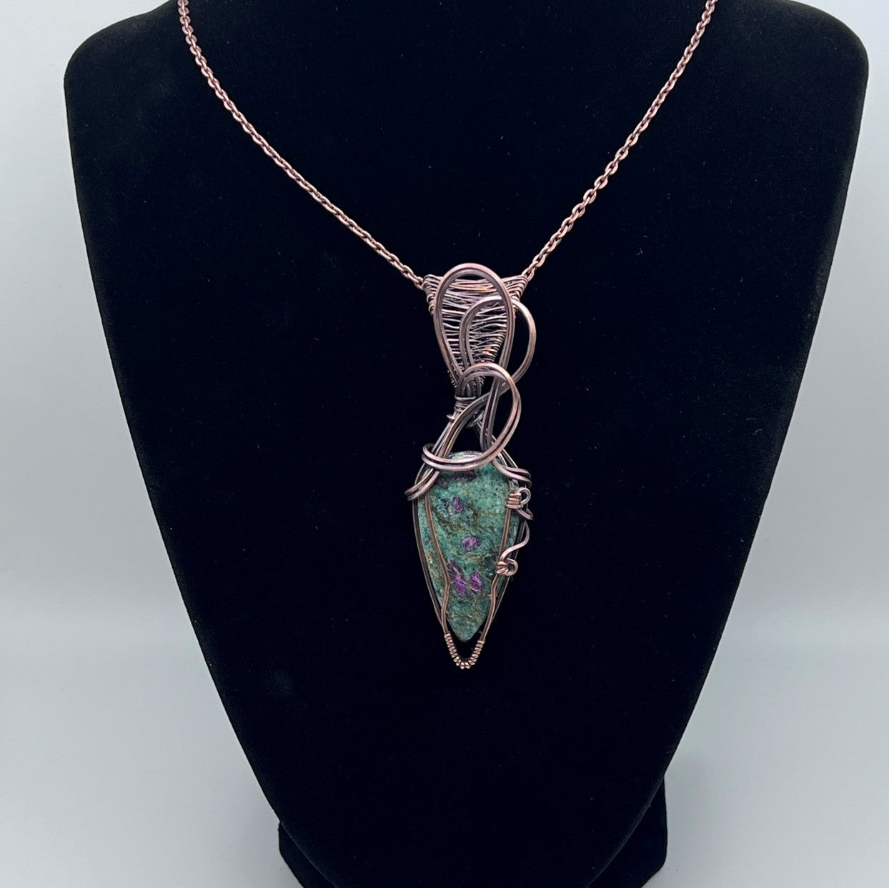 Ruby Fuchsite Copper Wrapped Pendant with Split Weave Bale