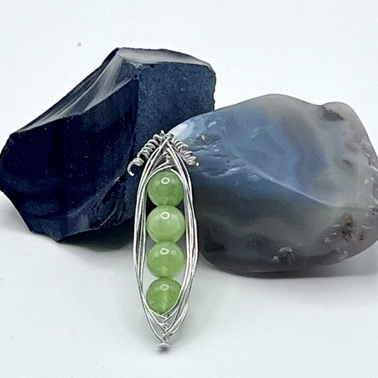 Peridot Silver-Tone Pea Pod Pendant