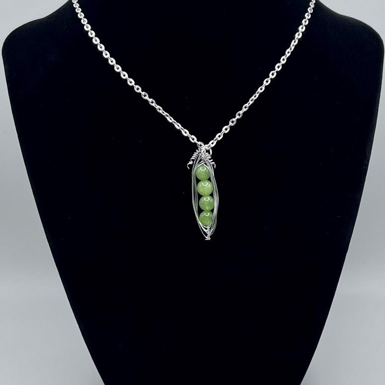 Peridot Silver-Tone Pea Pod Pendant