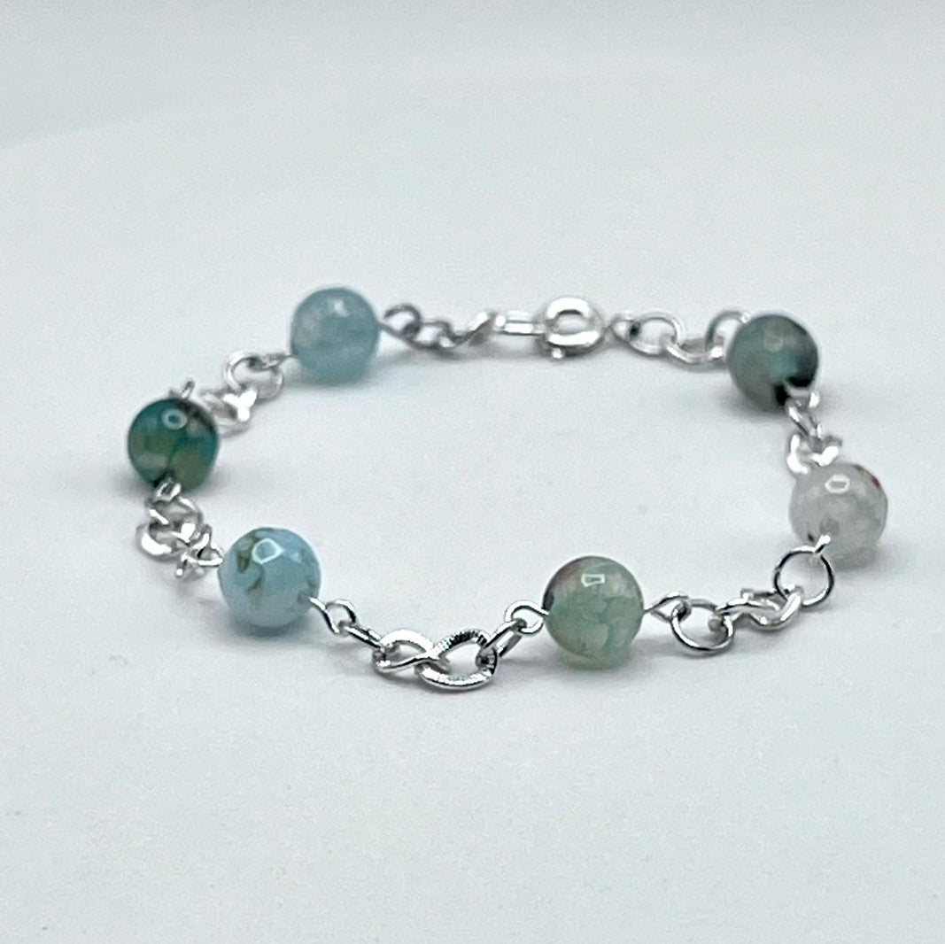 Agate Bracelet with Faceted Beads in a Chain Link Setting