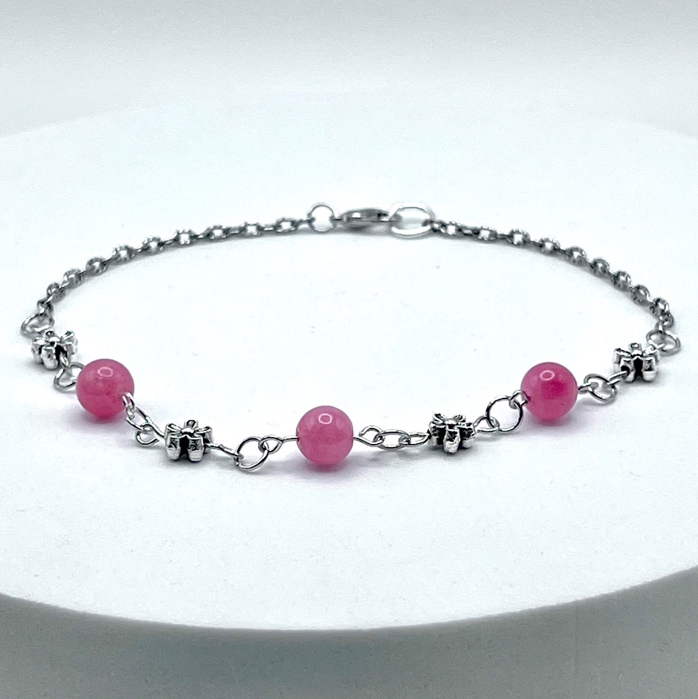 Rhodochrosite Chain Link Anklet with Flower Detail