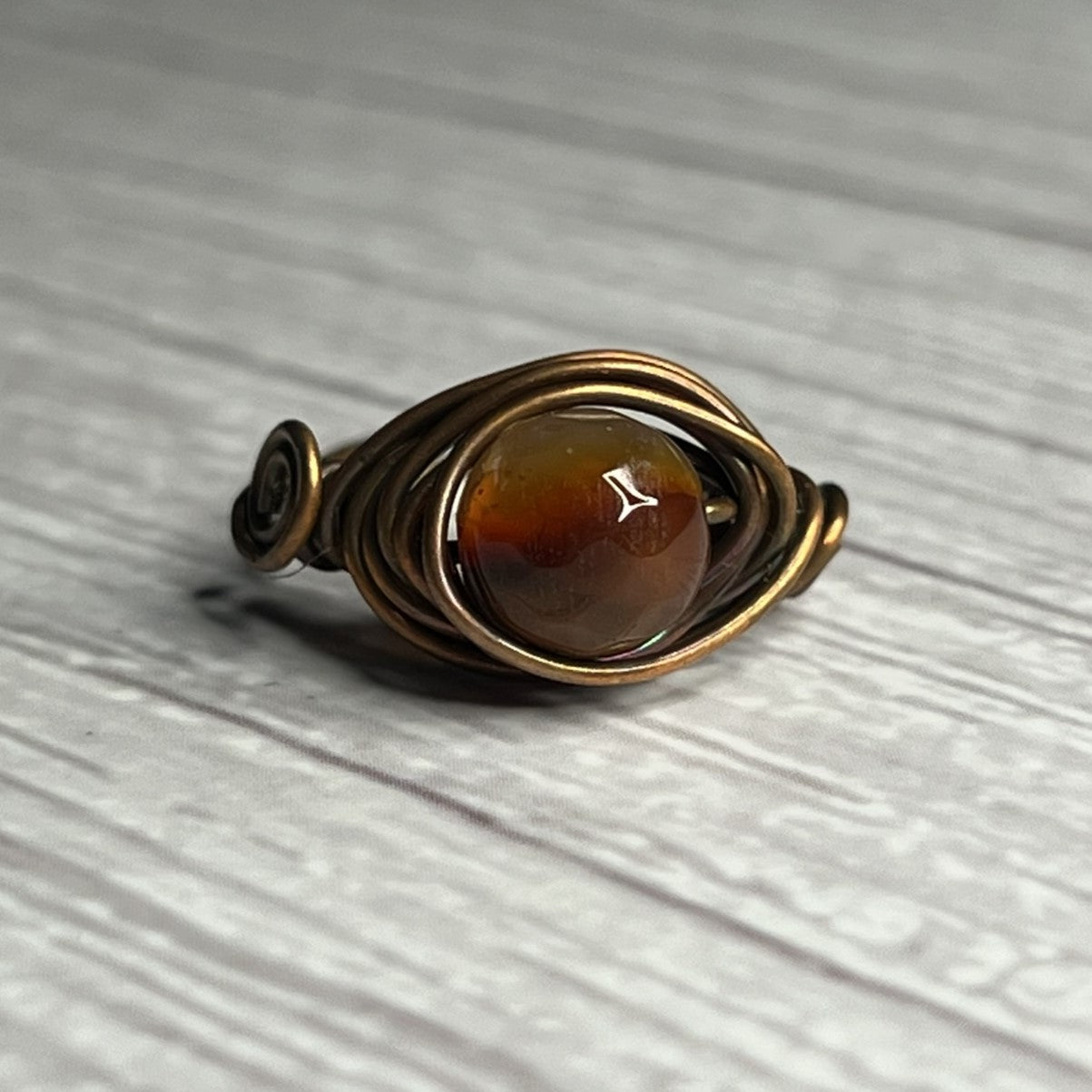 Agate Faceted Bead Ring with Copper-Wrap Setting. Size 5