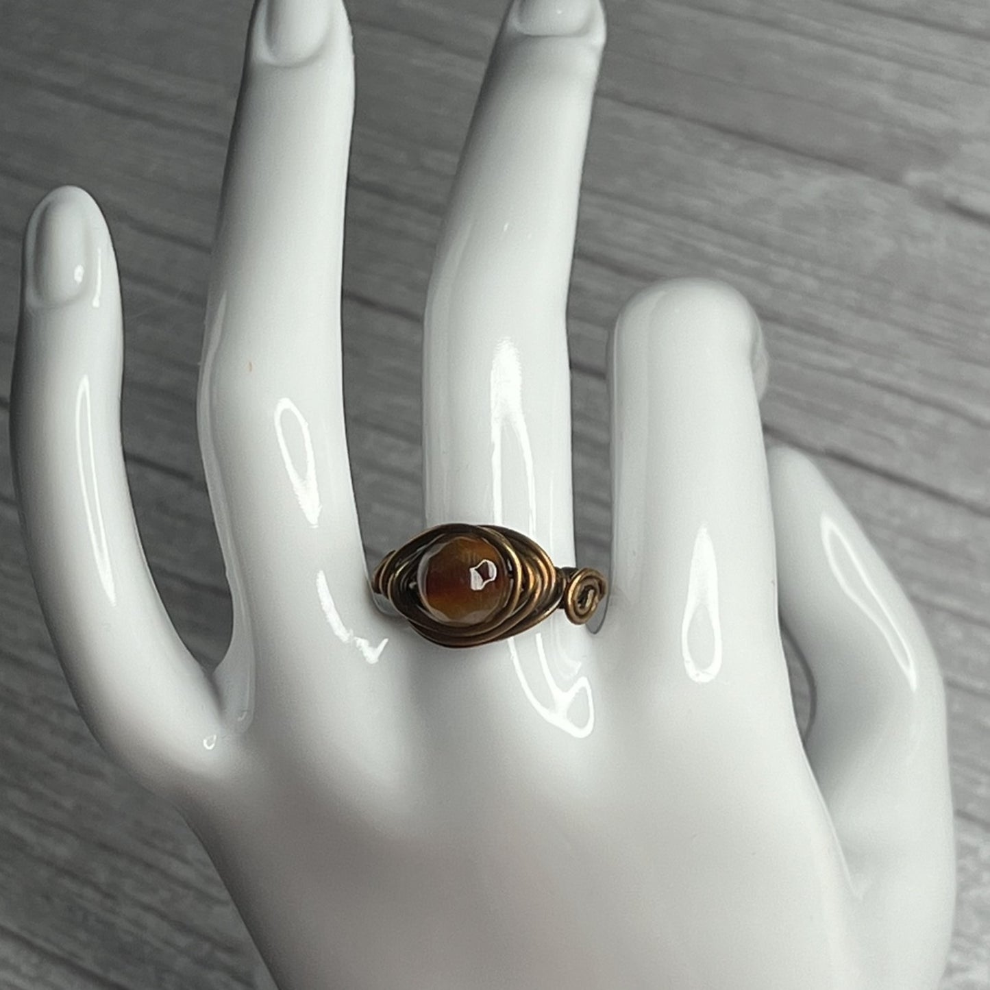 Agate Faceted Bead Ring with Copper-Wrap Setting. Size 5