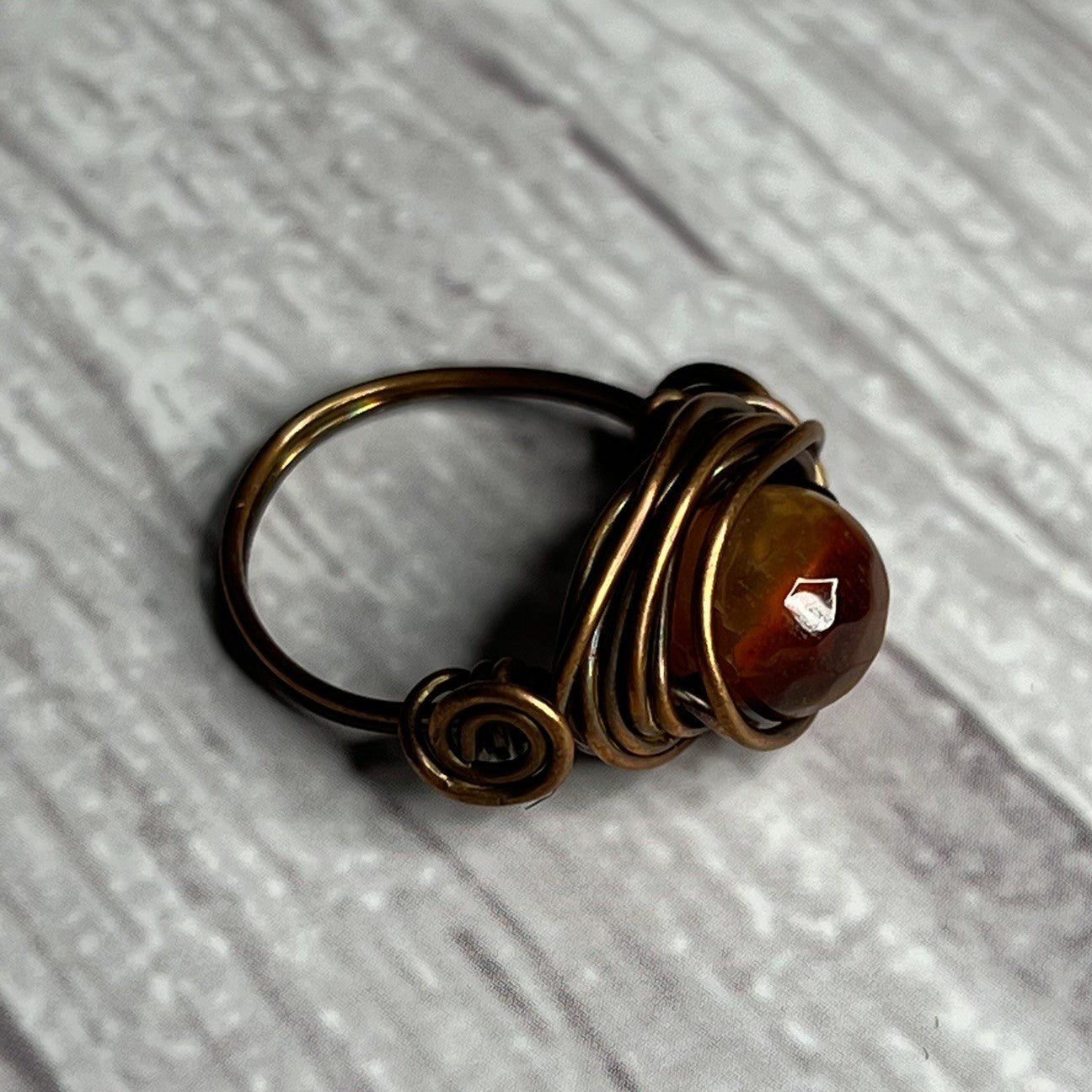 Agate Faceted Bead Ring with Copper-Wrap Setting. Size 5