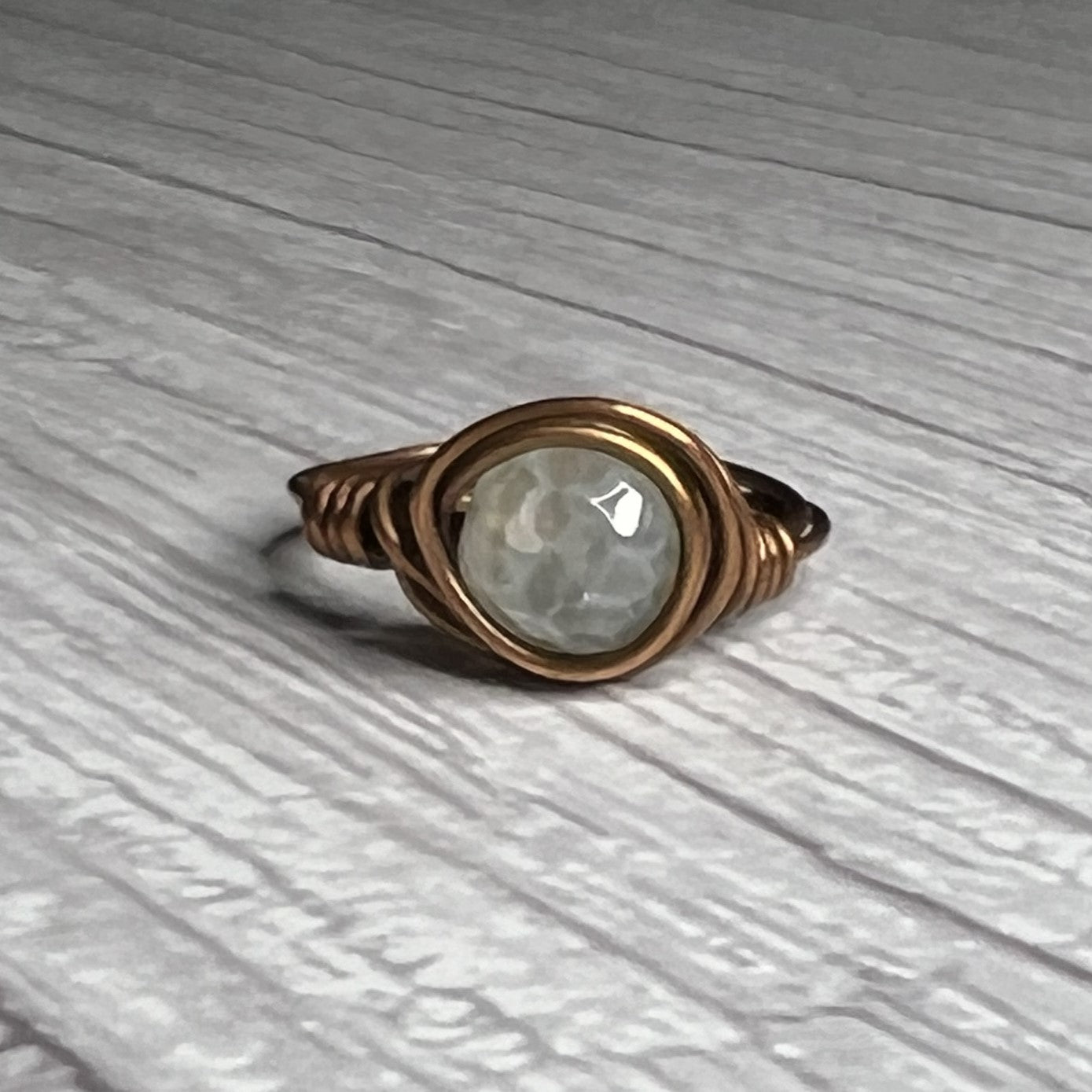 Agate Ring with Faceted Bead in a Copper-Wrap Setting. Size 6