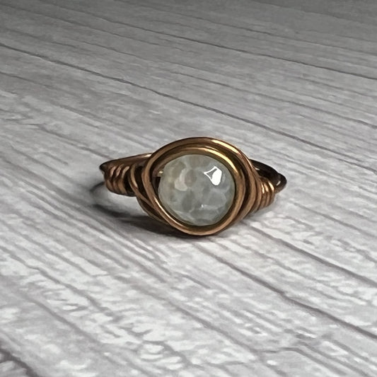 Agate Ring with Faceted Bead in a Copper-Wrap Setting. Size 6