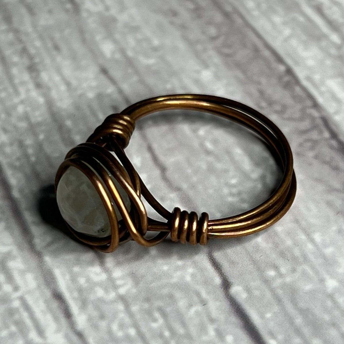 Agate Ring with Faceted Bead in a Copper-Wrap Setting. Size 6