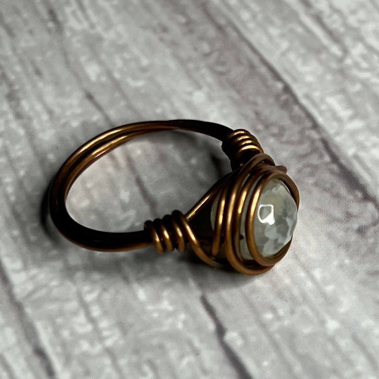 Agate Ring with Faceted Bead in a Copper-Wrap Setting. Size 6