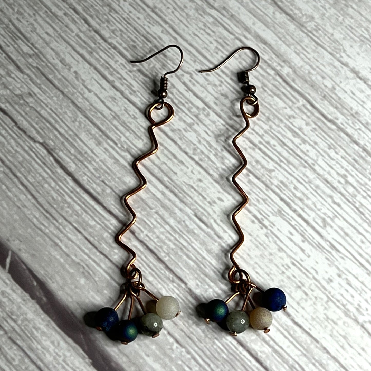 Zig Zag Copper Earrings with Beads