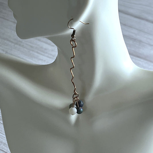 Zig Zag Copper Earrings with Beads