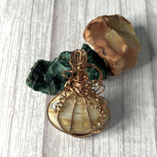 Agate (Crazy Lace) Pumpkin Pendant