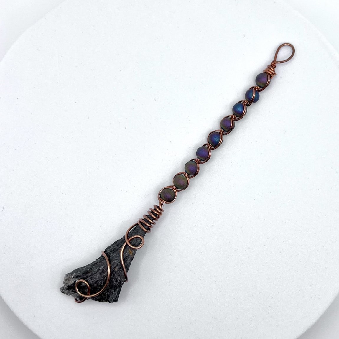 Kyanite Witch's Broom with Woven Copper and Beaded Handle