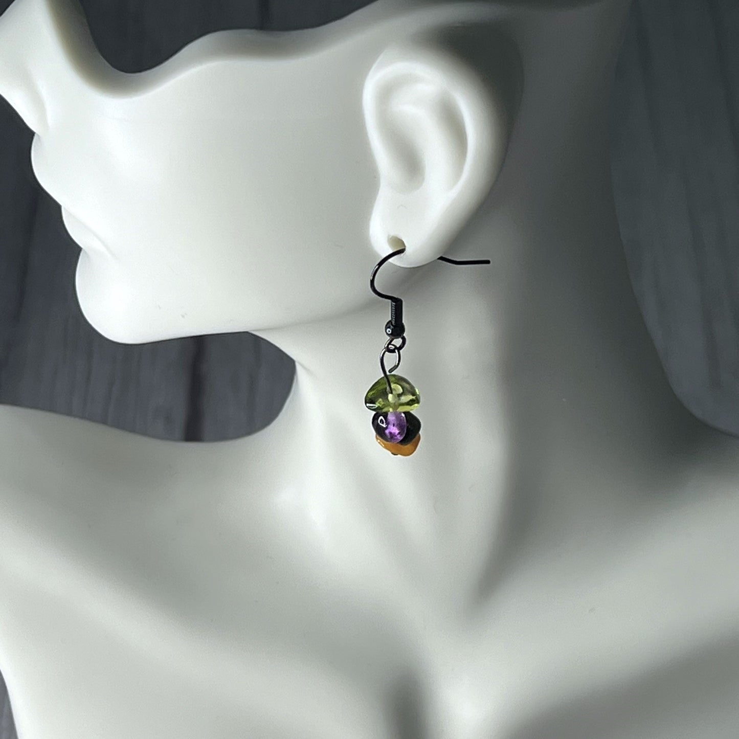 Crystal Chip Stack Earrings in Orange, Purple, and Green