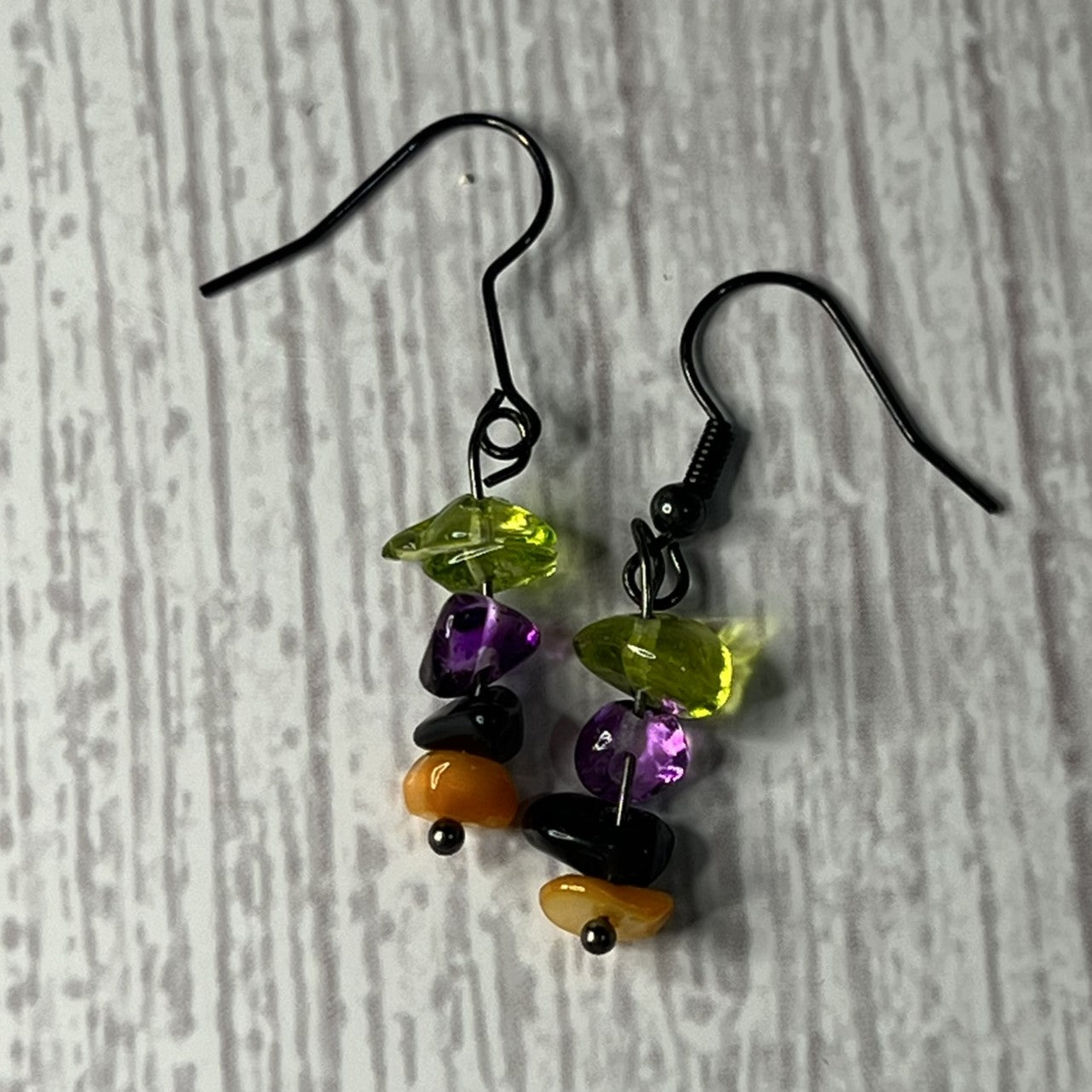 Crystal Chip Stack Earrings in Orange, Purple, and Green