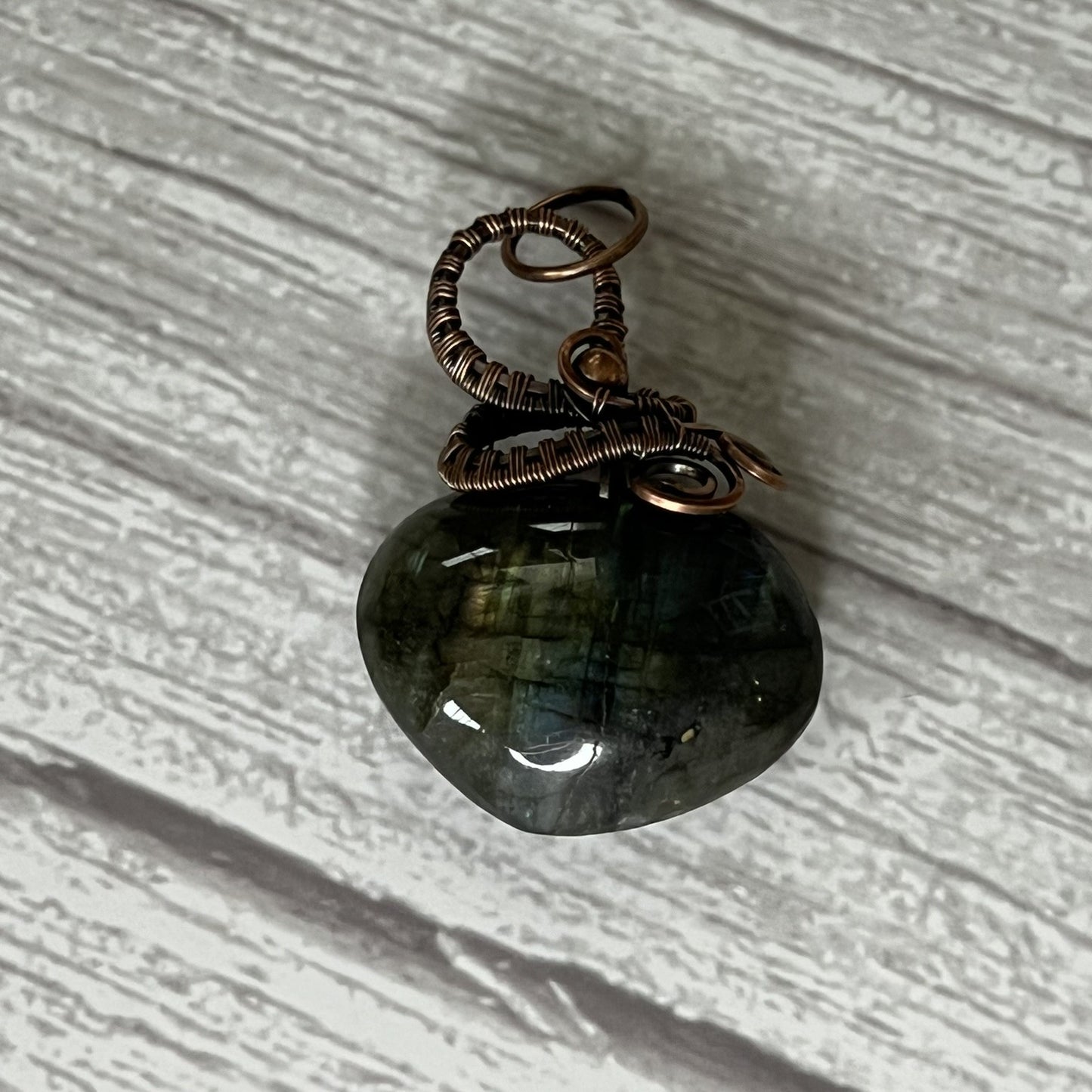 Labradorite Drilled Heart Pendant with Swirl Detail