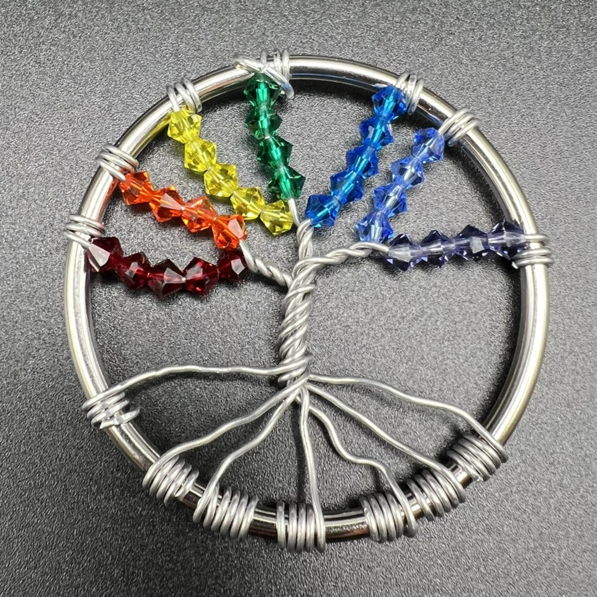 Czech Crystal Tree of Life Pendant in Rainbow