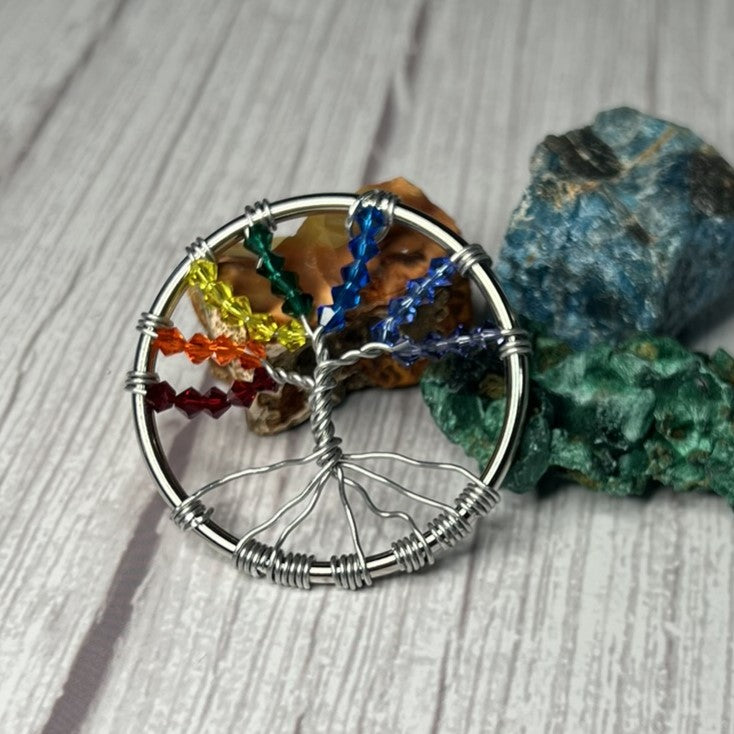 Czech Crystal Tree of Life Pendant in Rainbow