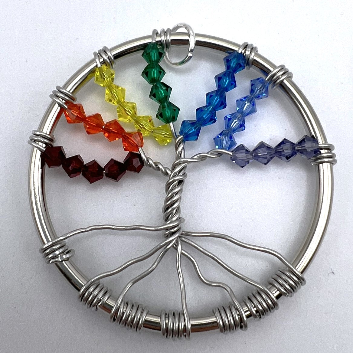 Czech Crystal Tree of Life Pendant in Rainbow