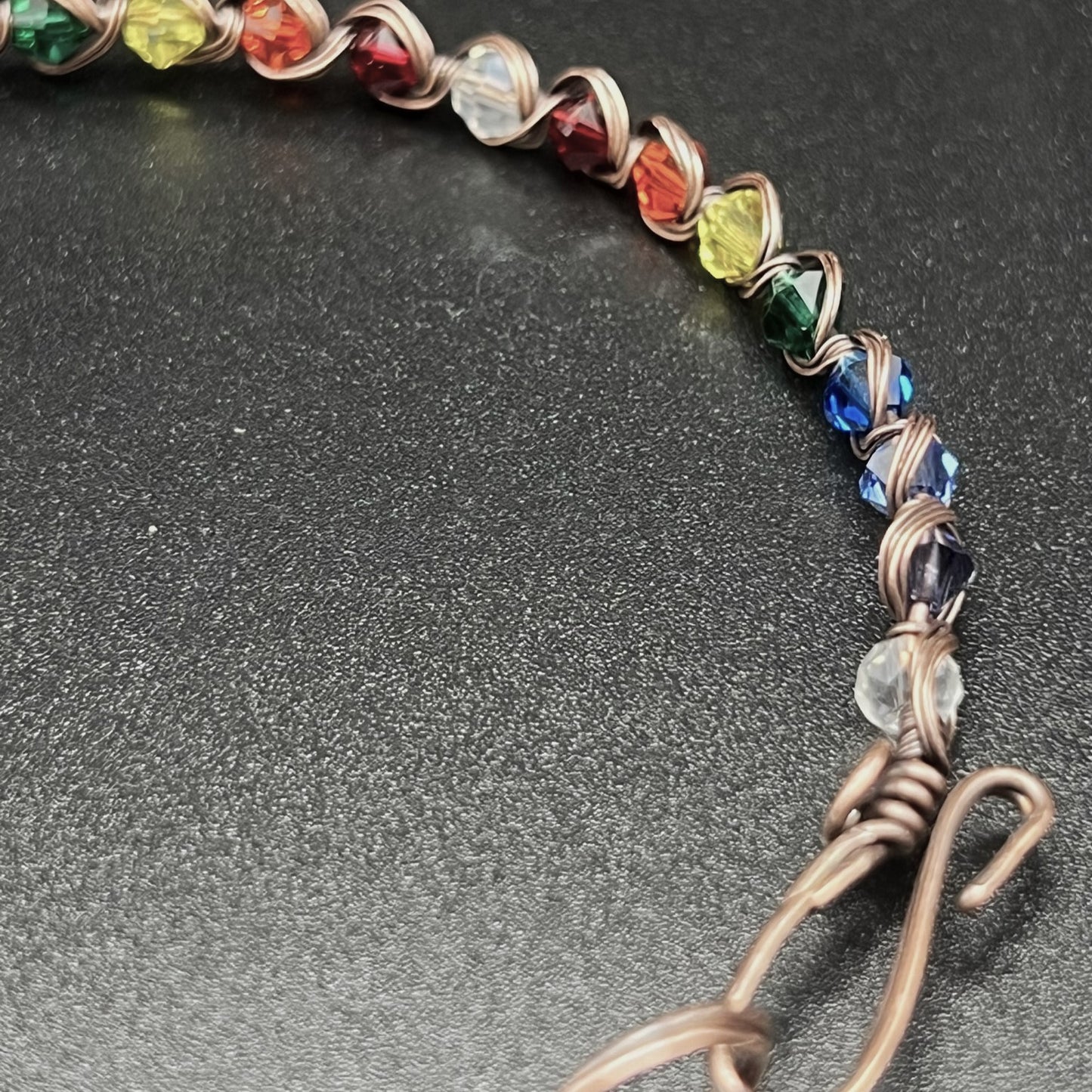 Czech Crystal Copper Woven Bracelet in Rainbow with Circle Clasp