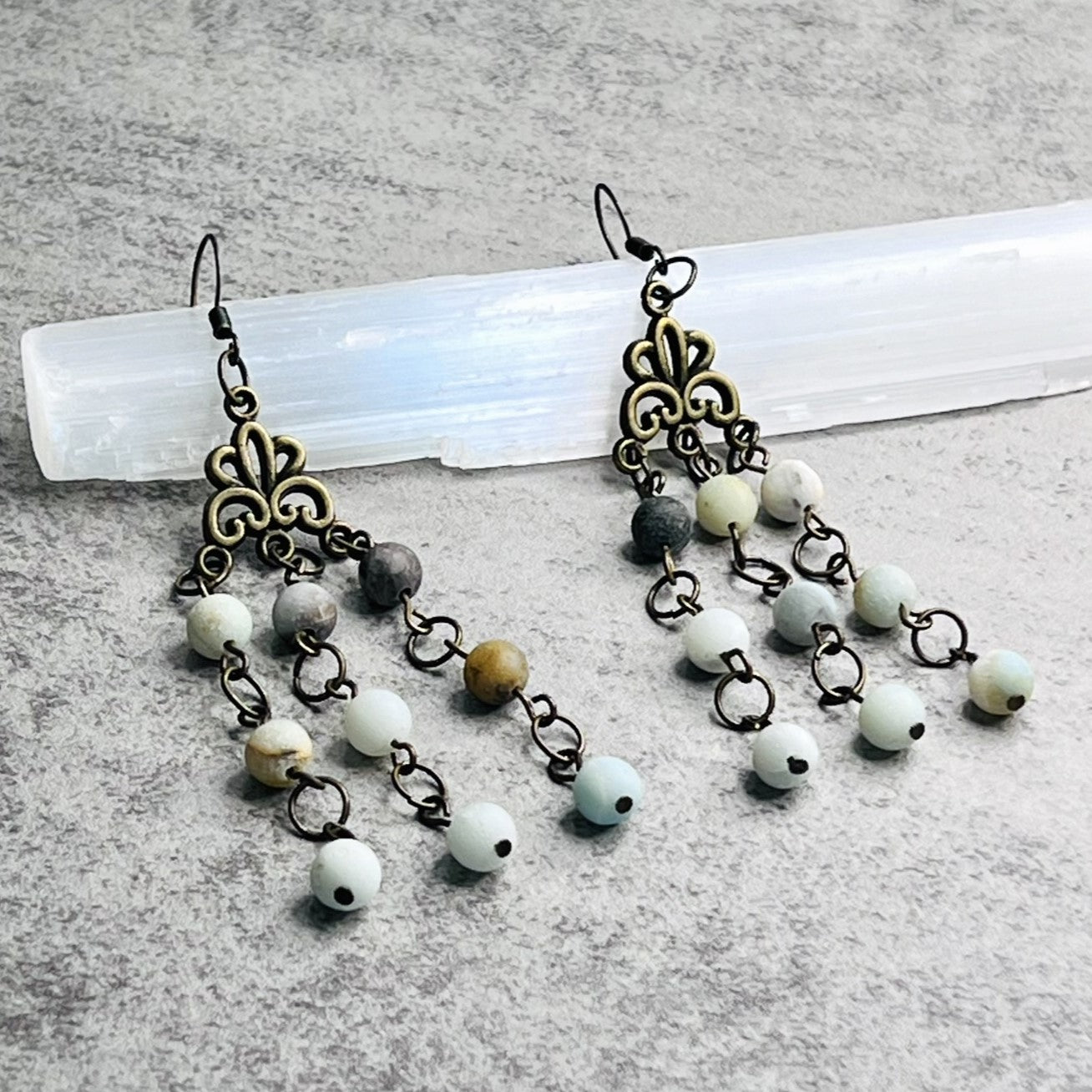 Brass Chandelier Earrings with 6mm Amazonite Beads