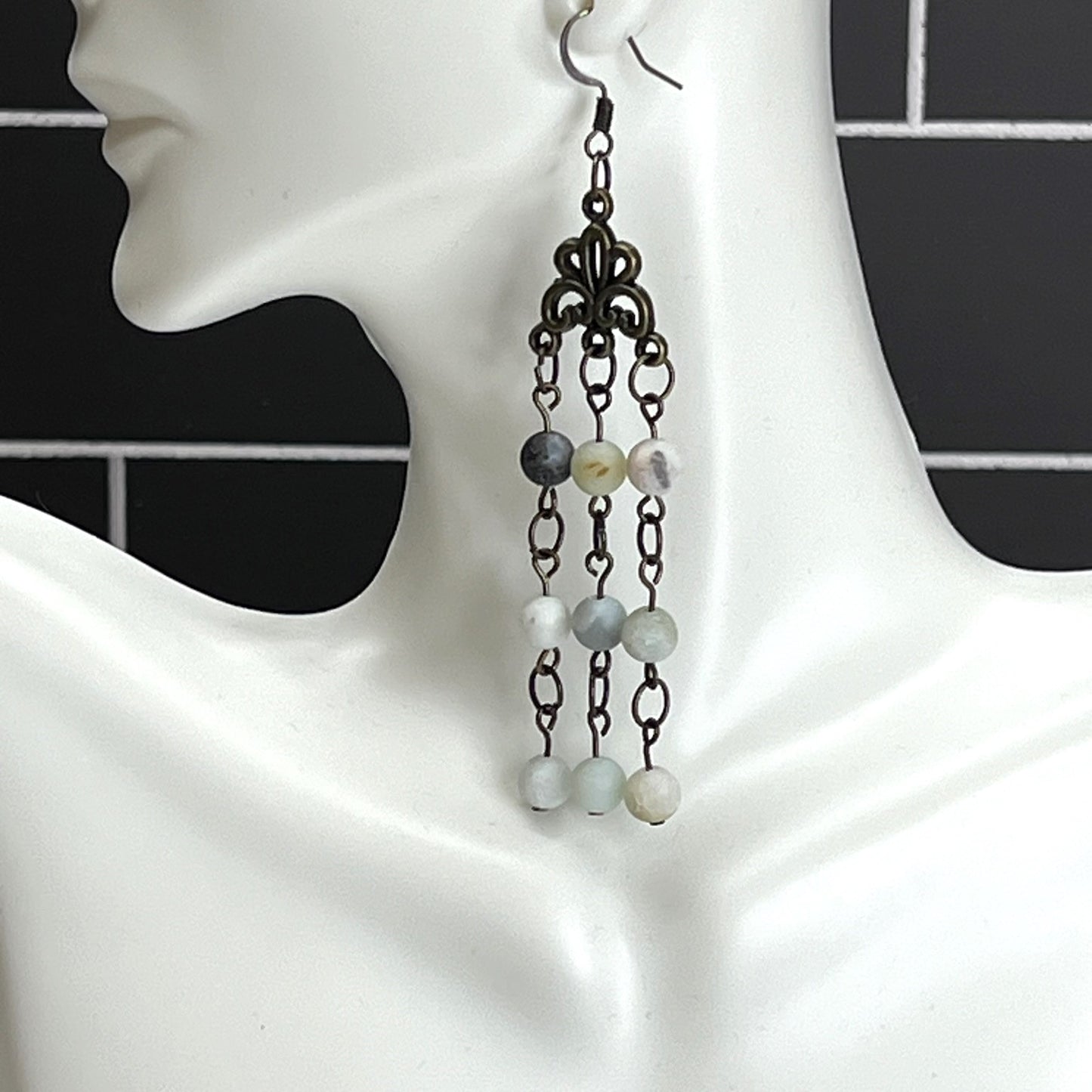 Brass Chandelier Earrings with 6mm Amazonite Beads