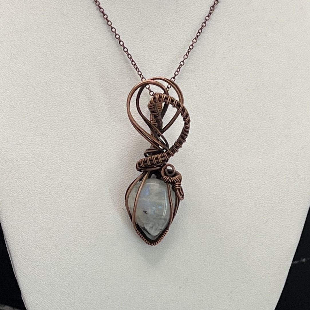 Moonstone teardrop Pendant with Woven Bale and Multi-loop Detail