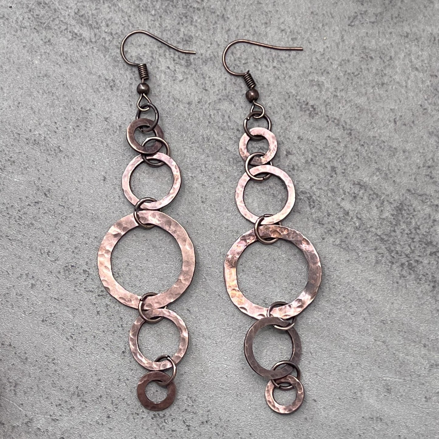 Hammered Copper Circle Dangle Earrings