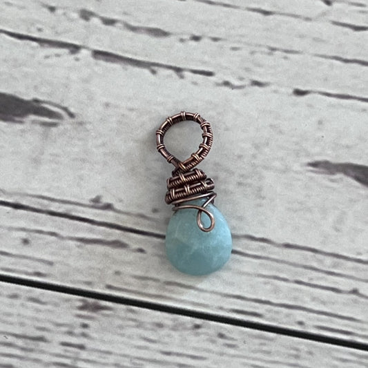 Amazonite Faceted Teardrop Stone Pendant with Copper Bale