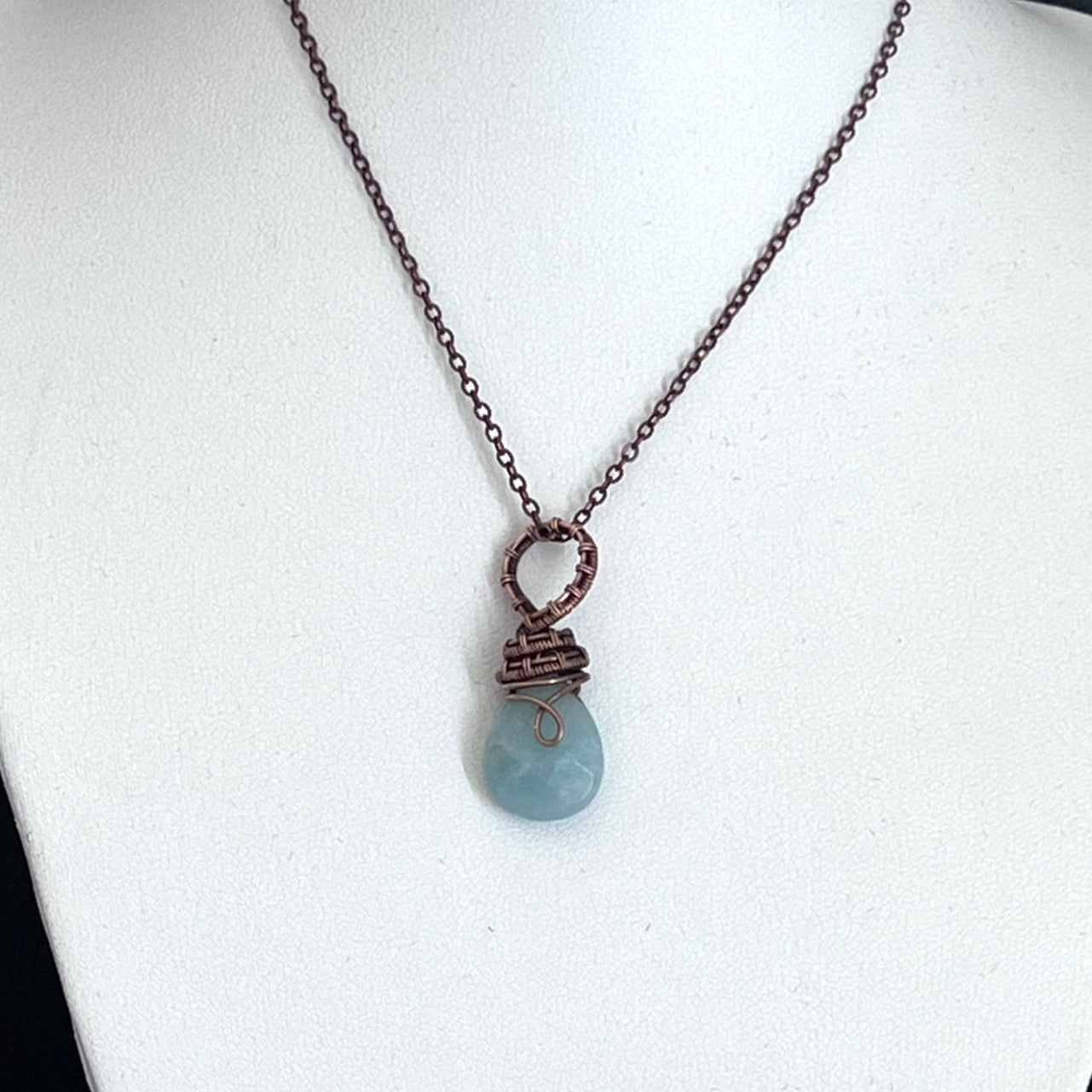 Amazonite Faceted Teardrop Stone Pendant with Copper Bale