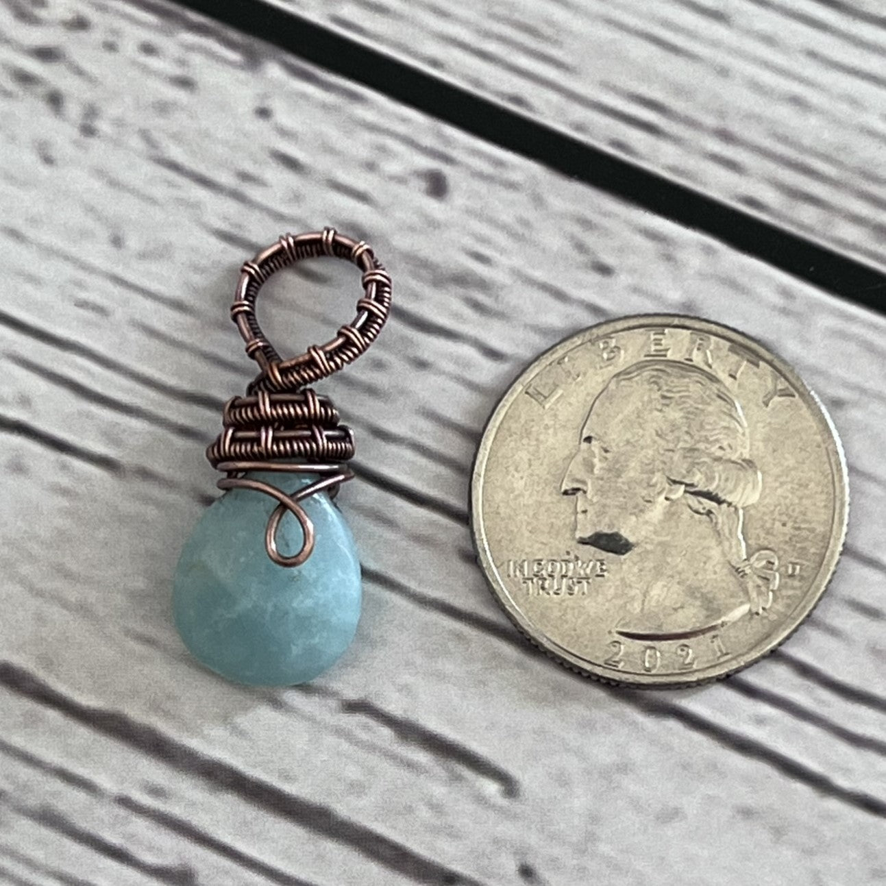 Amazonite Faceted Teardrop Stone Pendant with Copper Bale