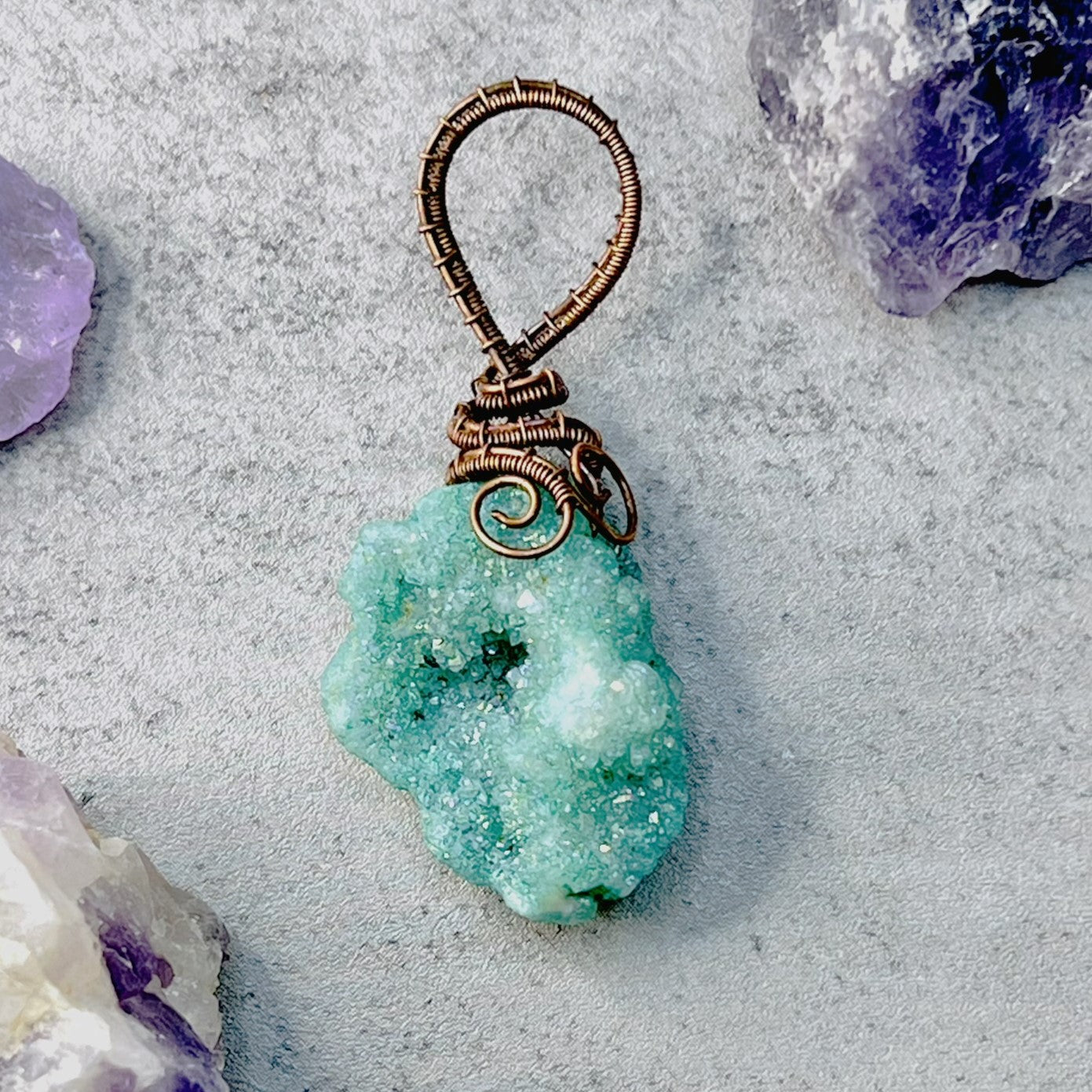 Dyed Agate Druzy Copper Woven Pendant