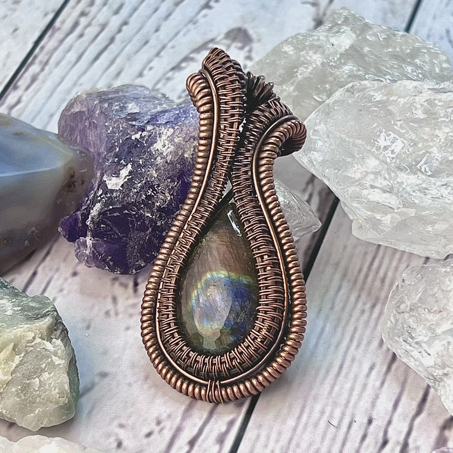 Labradorite Mutli-Weave Copper Wrapped Pendant