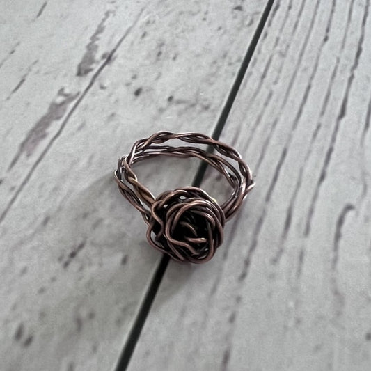 Braided Copper Rose Ring Size 7