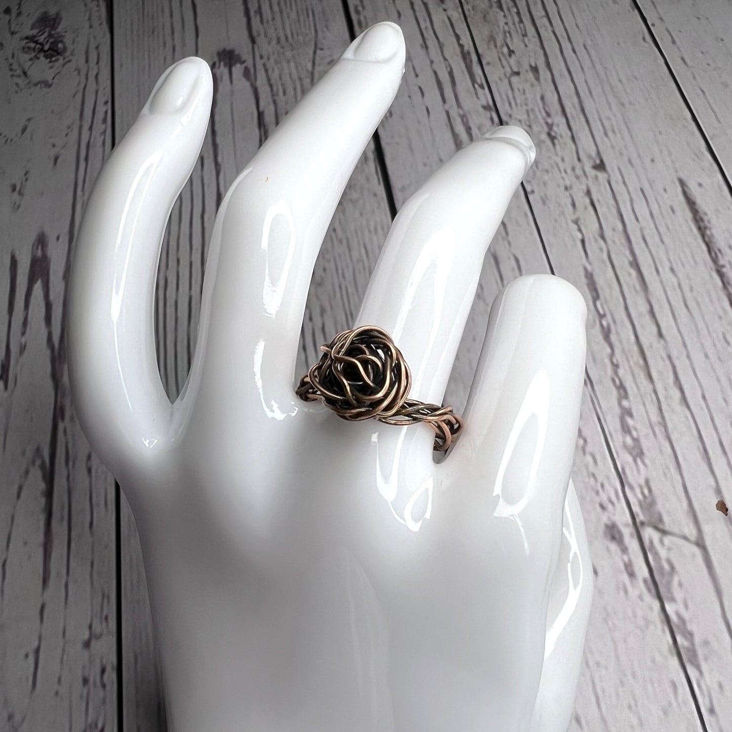 Braided Copper Rose Ring Size 7