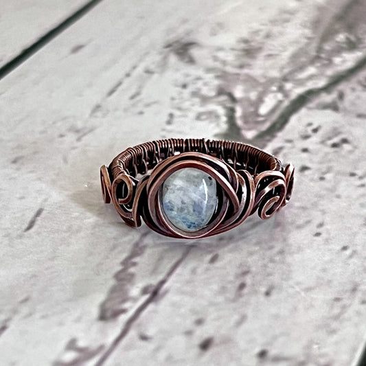 Moonstone Woven Copper Ring Size 9